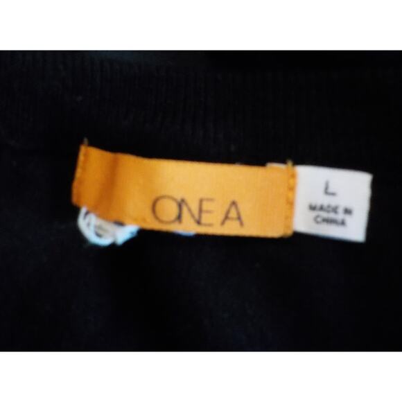 ONE A Women Large Black Top Knit Front Rayon Back Keyhole Long Sleeve Hi-LowHem - Picture 9 of 10